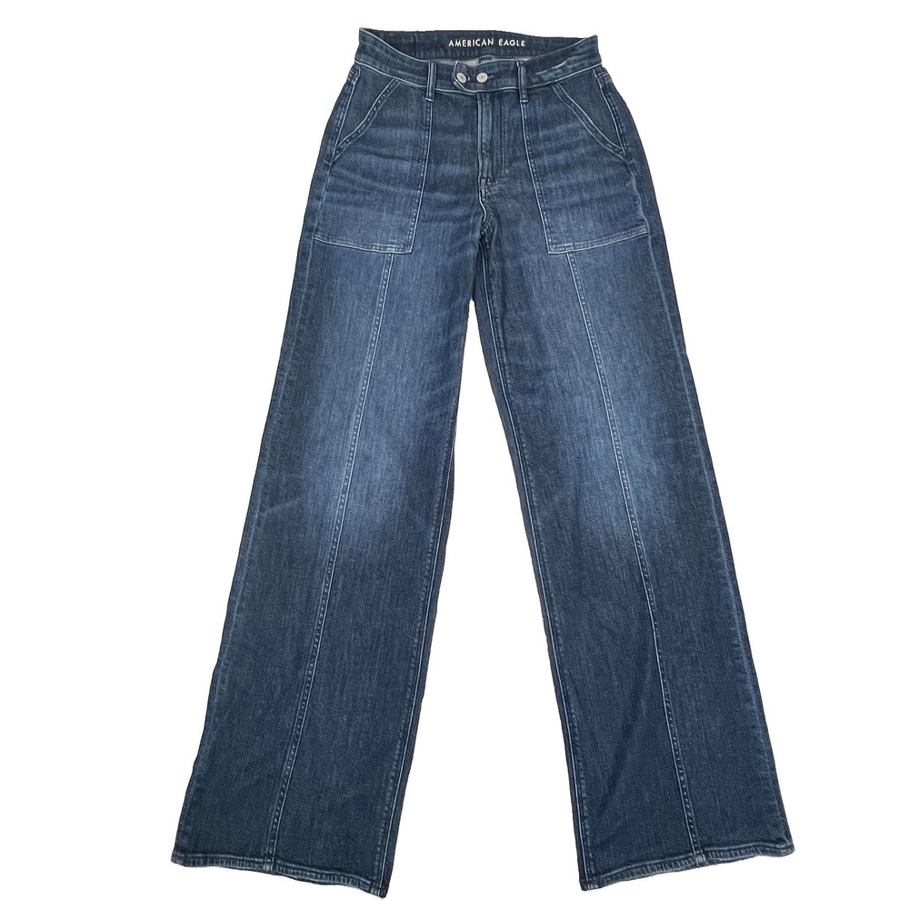 American Eagle Super High Rise Baggy Wide Leg Jeans Women's Sz 6 X-Long (28x36)